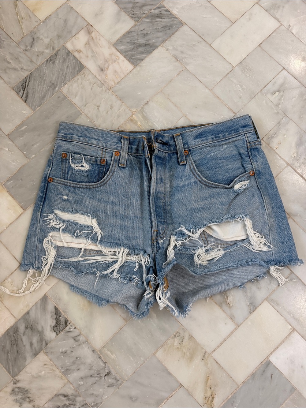 Levi's Blue Distressed Denim Jean Shorts